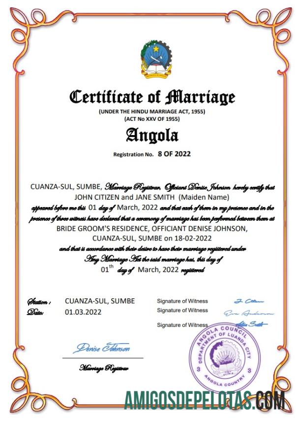 para download Modelo Word e PDF de certidão de casamento de Angola