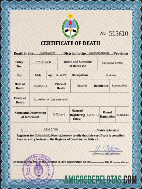 para download Modelo PSD de certidão de óbito da Argentina