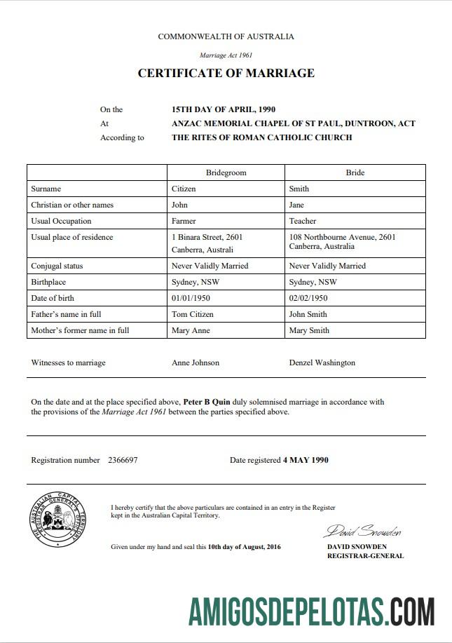 para download Modelo de certidão de casamento no Território da Capital Australiana da Austrália no Word