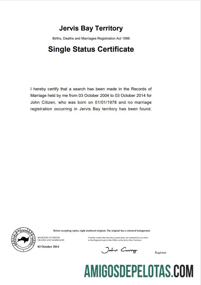 Em branco modelo de certificado de divórcio do território de Austrália Jervis Bay em formato Word