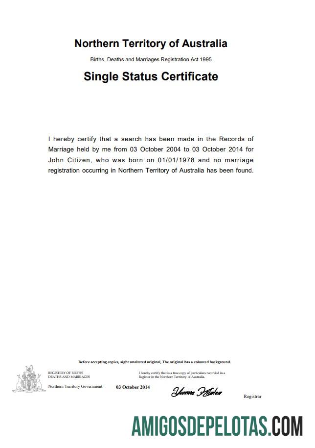 para download Modelo de certificado de divórcio do Território do Norte da Austrália no Word