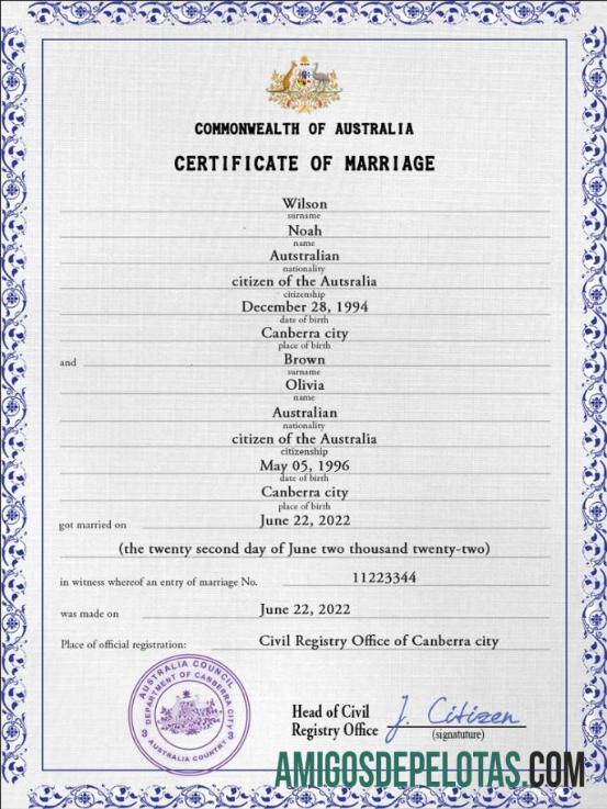 Em branco modelo PSD de certidão de casamento na Austrália