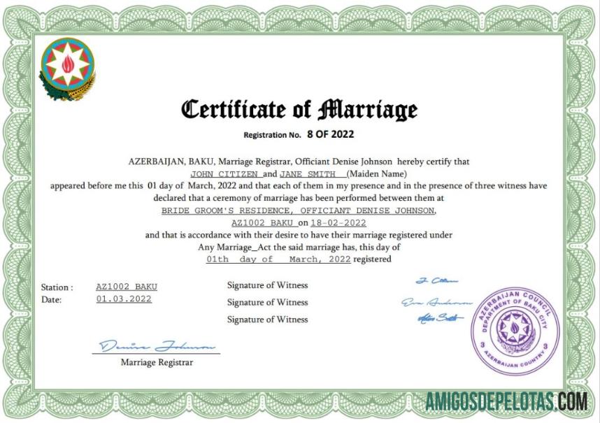 para download Modelo Word e PDF de certidão de casamento do Azerbaijão,
