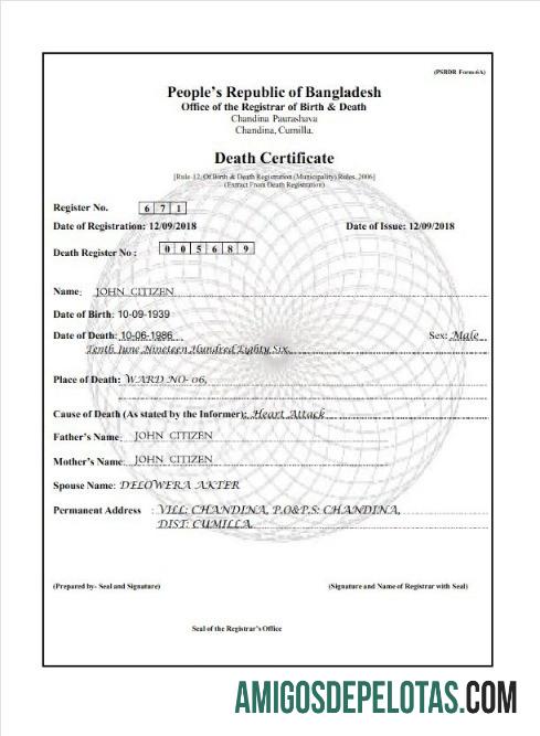 Escritório do Registro de Nascimento e Óbito de Bangladesh, Certidão de Óbito baixar para verificação