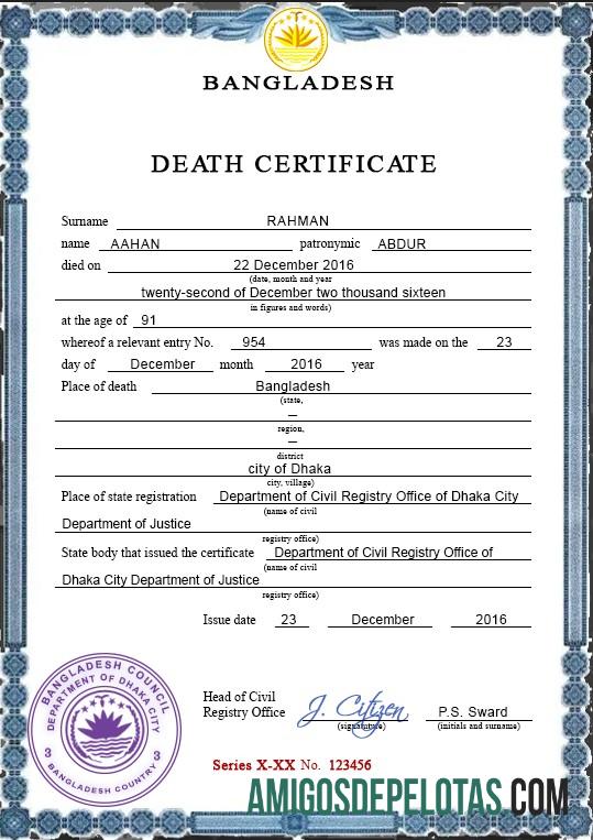 para download Modelo PSD de certidão de óbito de registro vital de Bangladesh