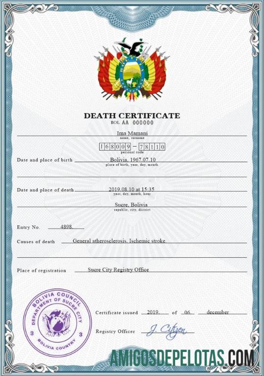 para download Modelo PSD de certidão de óbito da Bolívia