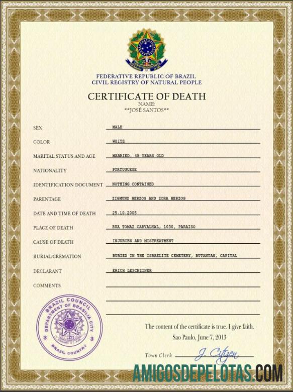 realista Modelo PSD de certidão de óbito no Brasil