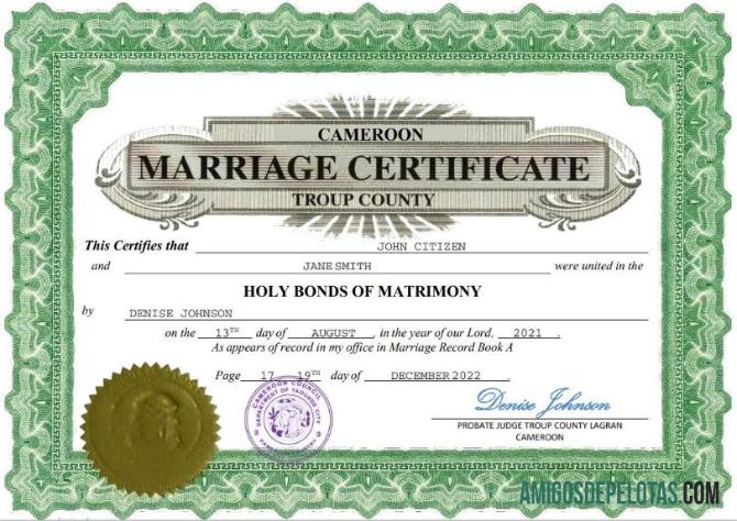para download Modelo Word e PDF de certidão de casamento de Camarões