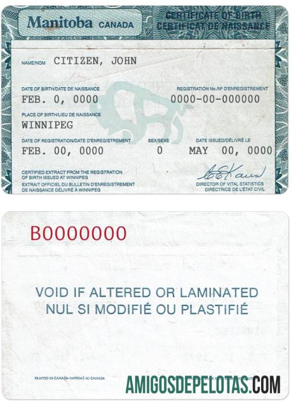 para download Modelo PSD de certidão de nascimento Canadá Manitoba TELA