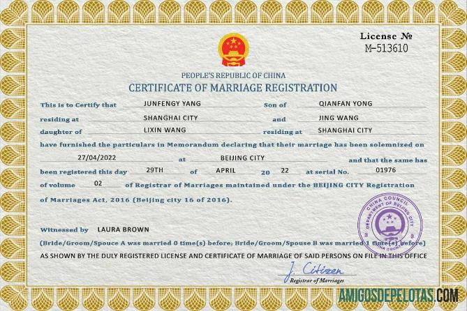 para download Modelo PSD de certidão de casamento na China