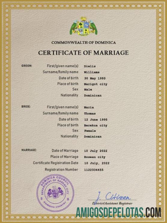 realista Modelo PSD de certidão de casamento da Dominica