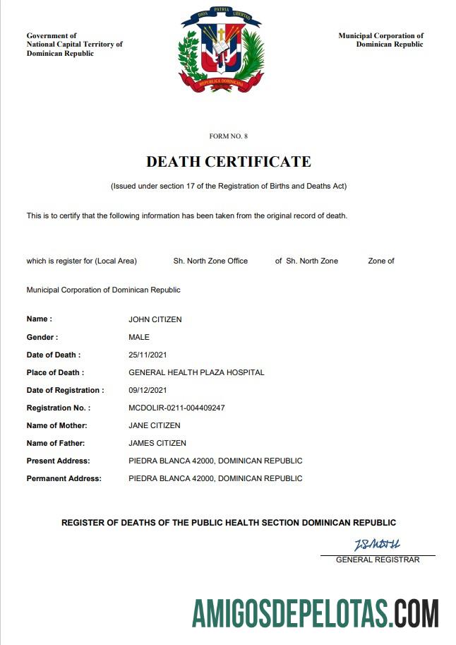 para download Modelo Word e PDF de certidão de óbito da República Dominicana