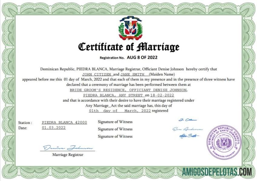 Em branco modelo Word e PDF de certidão de casamento na República Dominicana