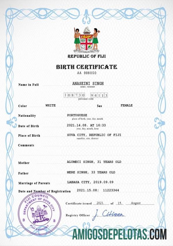 para download Modelo PSD de certidão de nascimento de registro vital de Fiji