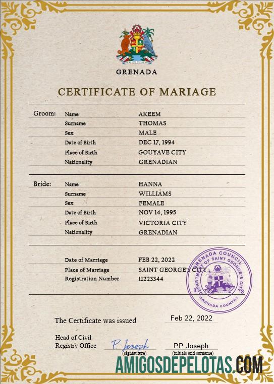 realista Modelo PSD de certidão de casamento de Granada