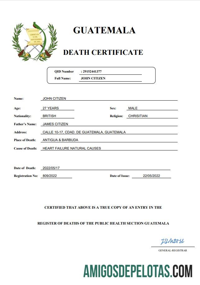 para download Modelo Word e PDF de certidão de óbito da Guatemala