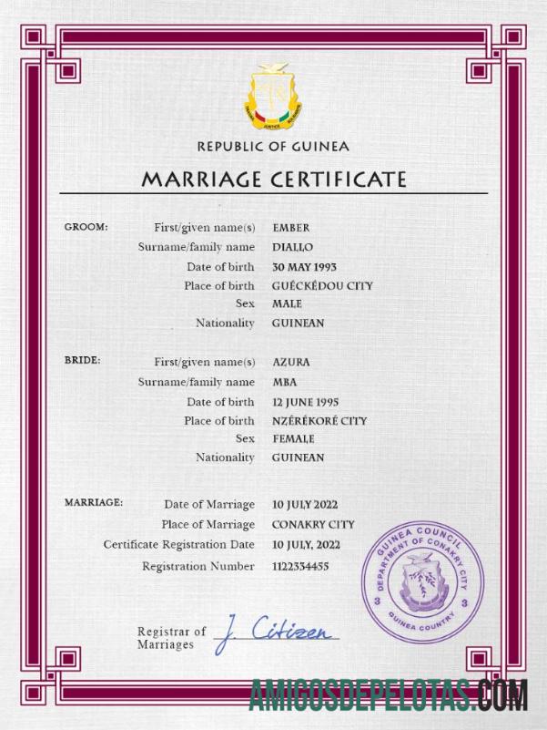 Certidão de casamento de Guniea baixar para verificação