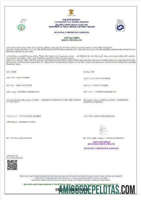 Certidão de nascimento do governo da Índia de Andhra Pradesh baixar para verificação
