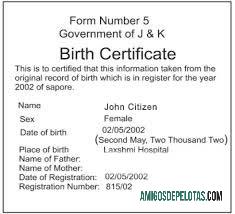 Certidão de nascimento do governo indiano de J. e K. modelo
