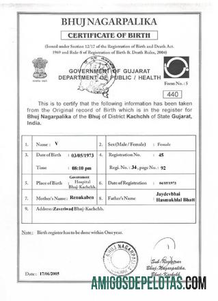 Certidão de nascimento de Gujarat na Índia baixar para verificação
