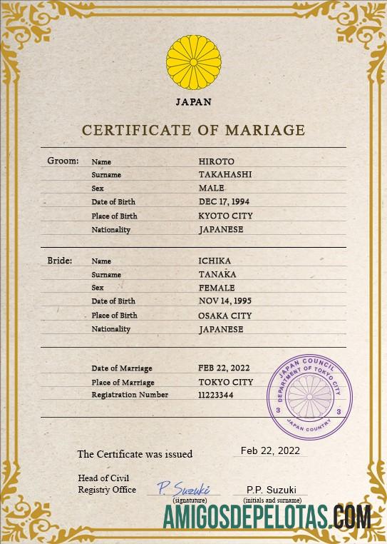 para download Modelo PSD de certidão de casamento no Japão