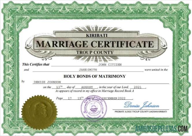 para download Modelo Word e PDF de certidão de casamento de Kiribati