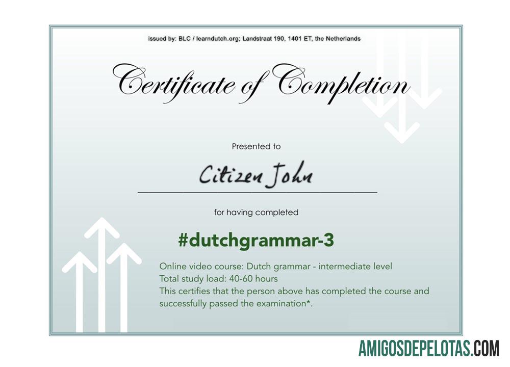 Certificado de conclusão de gramática de idioma exemplo real