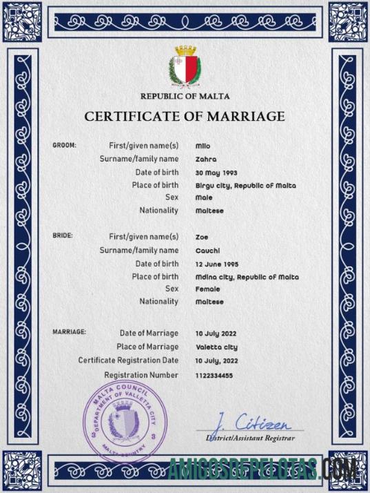 Em branco modelo PSD de certidão de casamento de Malta