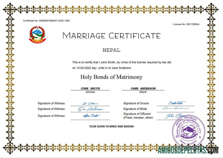 para download Modelo Word e PDF de certidão de casamento no Nepal