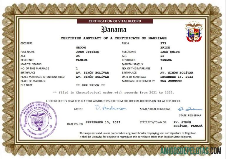 para download Modelo Word e PDF de certidão de casamento do Panamá