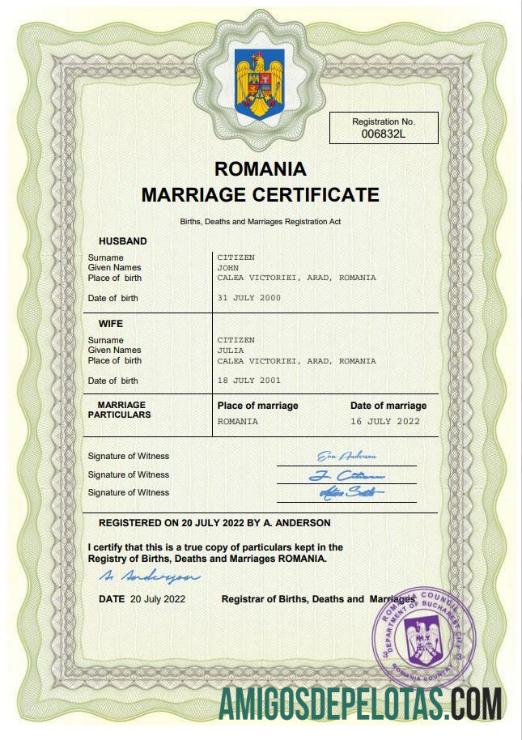 Em branco modelo Word e PDF de certidão de casamento da Romênia