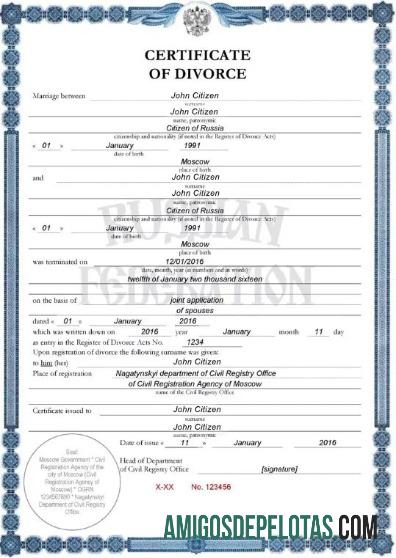 Agência de Registro Civil da Rússia da Certidão de Divórcio de Moscou baixar para verificação