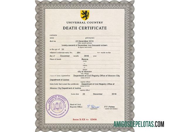 Departamento de Registro Civil da Rússia, Certidão de Óbito de Moscou modelo