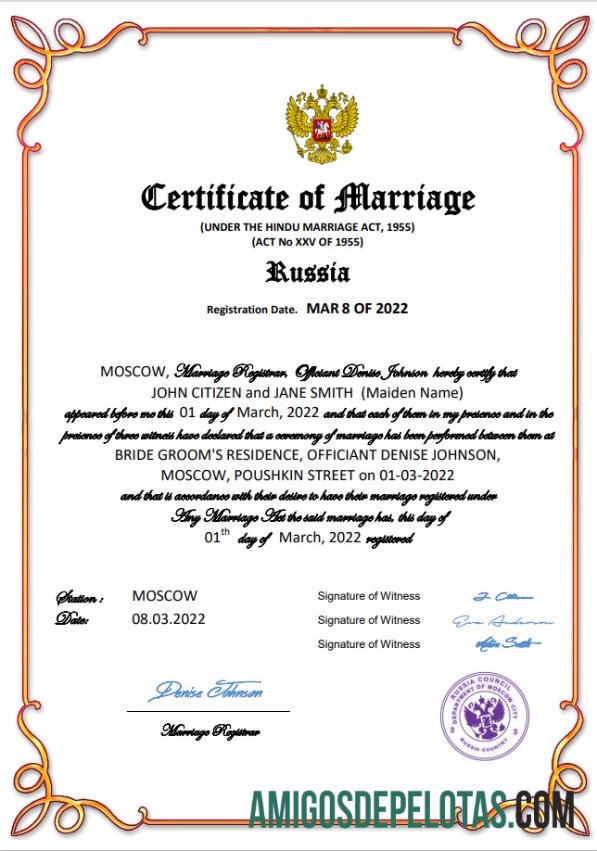 para download Modelo Word e PDF de certidão de casamento na Rússia