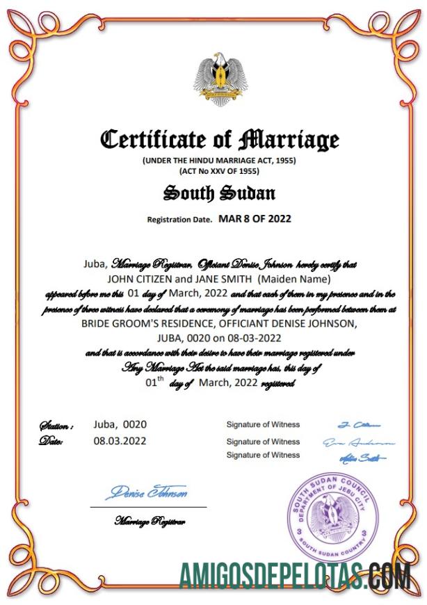 para download Modelo Word e PDF de certidão de casamento do Sudão do Sul