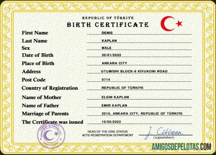 Em branco modelo PSD de certidão de nascimento da Turquia