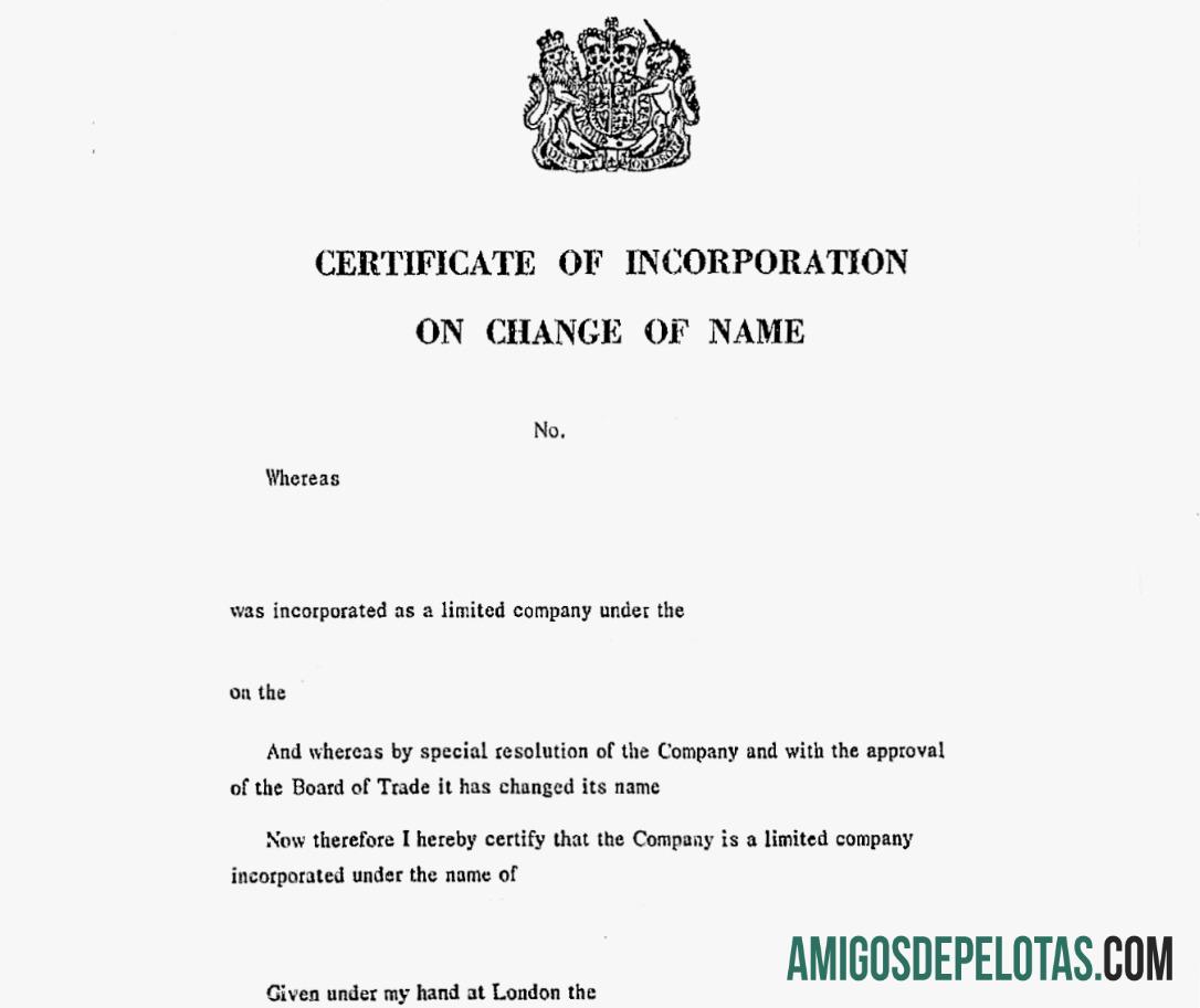 Certificado de incorporação de mudança de nome no Reino Unido baixar para verificação