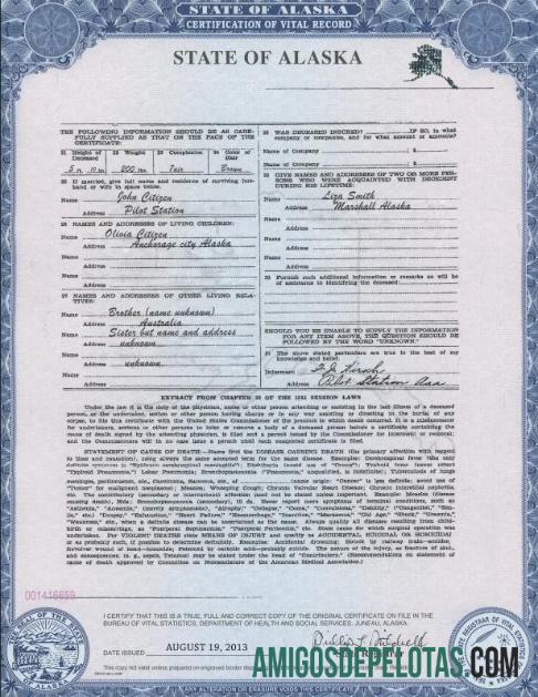 Em branco modelo de certidão de nascimento do estado do Alasca nos EUA em formato PSD