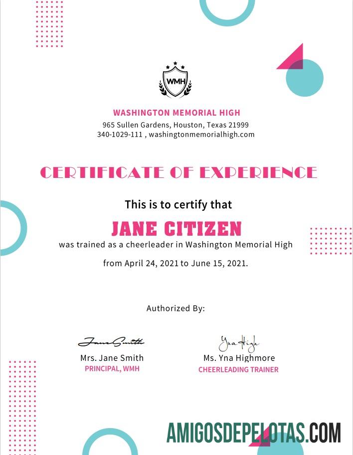 Certificado de líder de torcida dos EUA exemplo