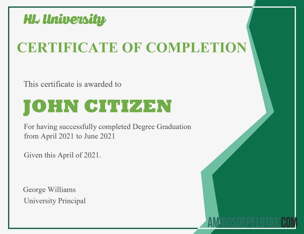 Certificado de Cerimônia de Conclusão e Graduação nos EUA exemplo real