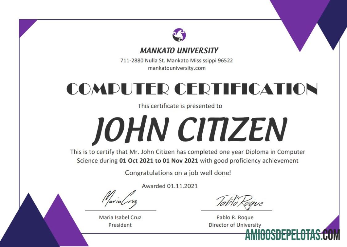 para download Modelo de certificado de diploma de informática dos EUA em formato Word e PDF