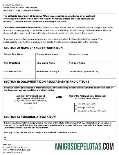 Certificado de mudança de nome do Departamento de Atendimento ao Cliente dos EUA de Sacramento amostra