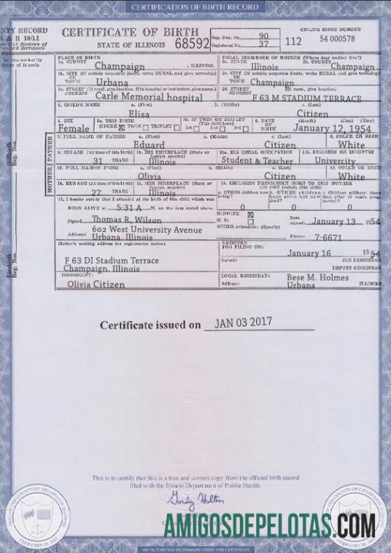 para download Modelo de certidão de nascimento do estado de Illinois nos EUA em formato PSD