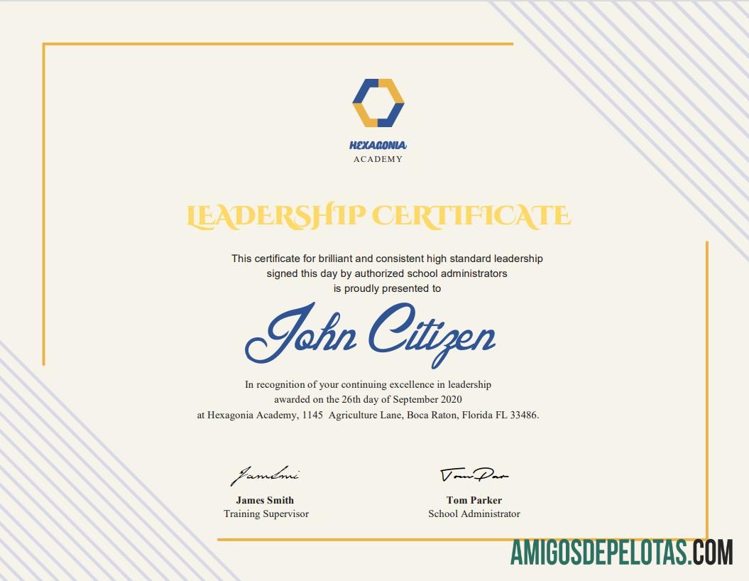 Certificado de Liderança dos EUA exemplo