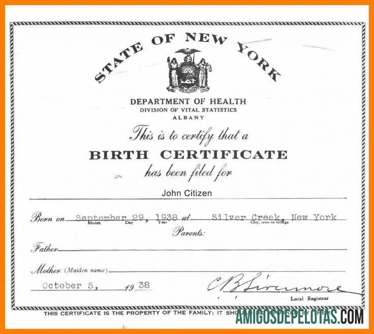 Certidão de nascimento do Departamento de Saúde dos EUA, Nova York exemplo real