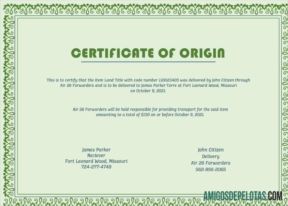 Certificado de Origem dos EUA baixar para verificação