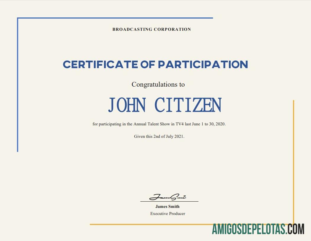 Certificado de Participação no Show de Talentos dos EUA baixar para verificação