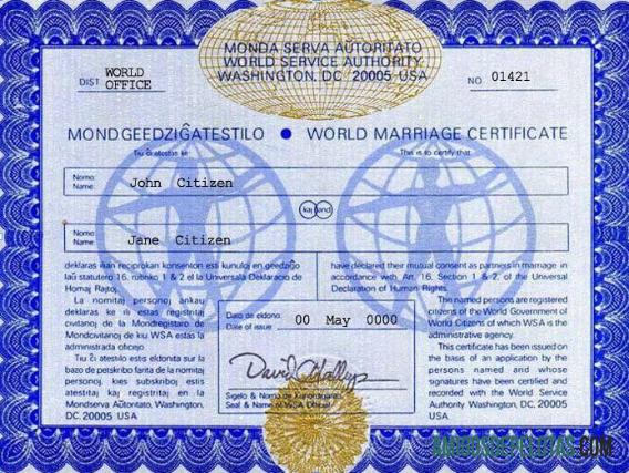Imprimível modelo de certificado azul de casamento no estado de Washington nos EUA em formato PSD
