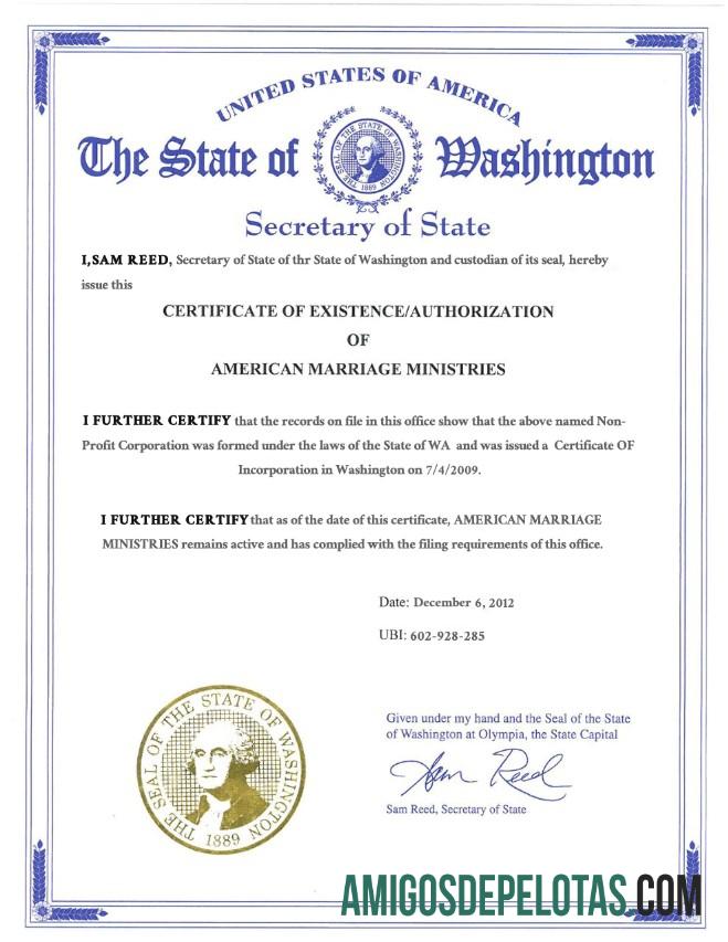 para download Modelo de certidão de casamento do estado de Washington nos EUA em formato PSD
