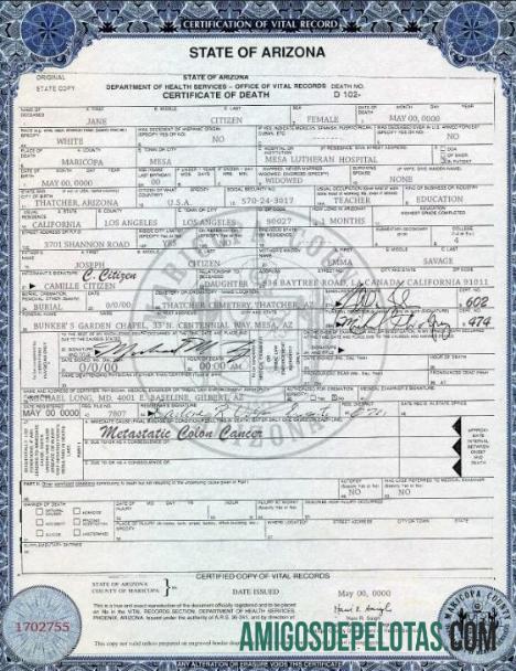para download Modelo de certidão de óbito do estado dos EUA, Arizona em formato PSD, versão 2